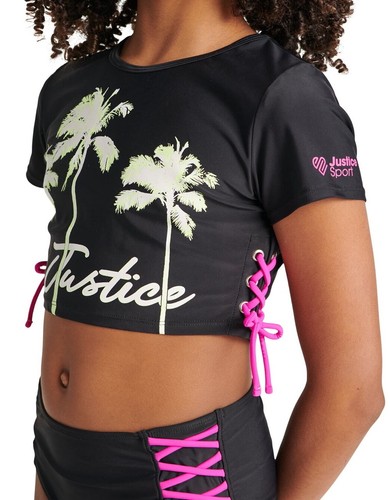 JUSTICE Girls Swimsuit Tankini Bikini Rash Guard Lace 5 6 8 10 12 14 16 18 NWT - Picture 3 of 5