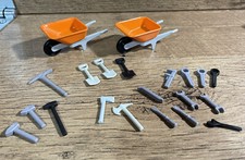 Vintage Geobra 1974 Playmobil 2 Orange Wheelbarrows Plus 19 Misc Tools