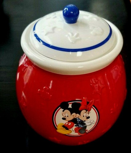 Mickey Mouse & Minnie Mouse Cookie Jar Red Canister with Lid Disney - Picture 7 of 11