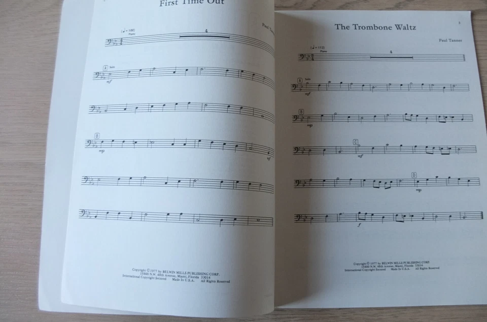 SOLO SOUNDS FOR TROMBONE BASS CLEF VOL 1 LEVELS 1-3 SHEET MUSIC BOOK (1987) USA - Image 3 of 4