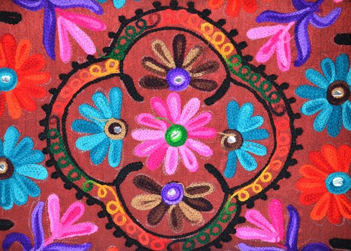 Mirror work Wool Embroidery Cotton Burgundy Purse Clutch Shoulder Bag from India - Picture 4 of 6