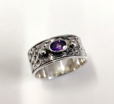 Natural Purple Amethyst Gemstone Ring Oxidised 925 Sterling Silver Hammered Ring