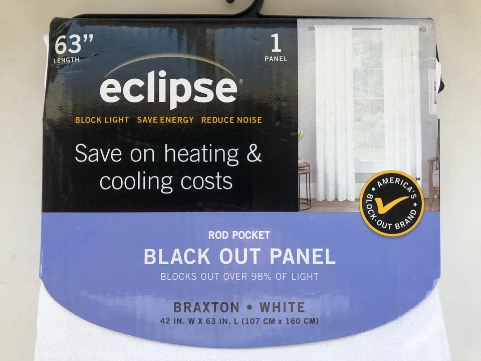 Eclipse Blackout Curtain Braxton White 63" x 42" Black Out Panel New - Image 2 of 4