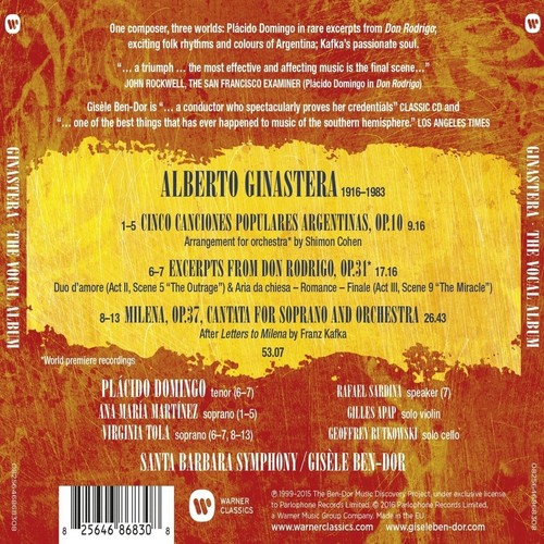 PLACIDO/BEN-DOR,GISELE DOMINGO - GINASTERA:THE VOCAL ALBUM  CD NEW! GINASTERA - Picture 2 of 2