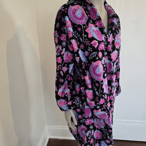 Vera Bradley Soft Plush Fleece Hooded Robe Alpine Floral S/M Purple NO BELT - Picture 6 of 13