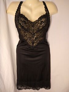 Vintage Vanity Fair Silky Black Nylon Full Slip Dress Lace Bust & Wide ...