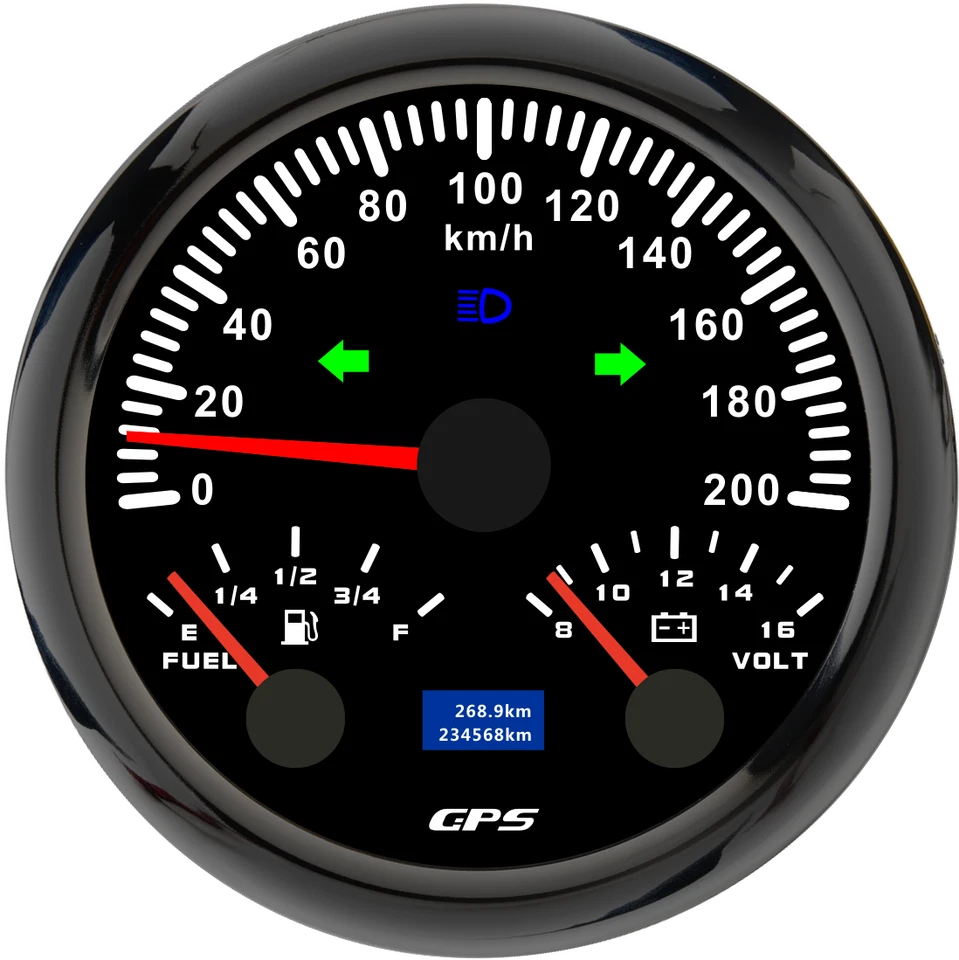 2 Gauge Set 85mm GPS Speedometer 200KM/H/Tacho/Fuel/Oil/Temp/Volt with Sensor - Image 2 of 4