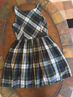 NWT Polo Ralph Lauren Girl Plaid Green White Blue Jumper Dress