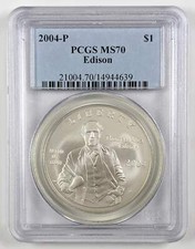 2004 P Thomas Edison Silver Dollar PCGS MS70
