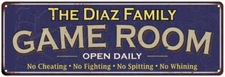 The Diaz Family Personalized Blue Game Room Metal Sign 106180037025
