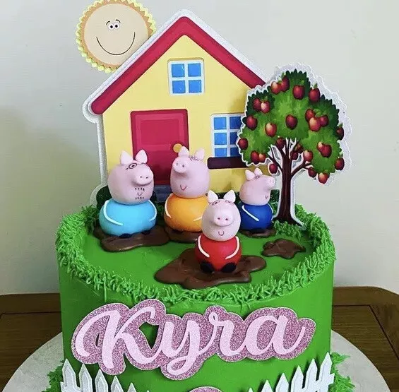 Personalised Peppa Pig Cake Topper Set Kids Birthday Decor Edible Glue 4 Pcs