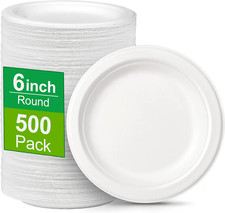 500 Pack 6" Compostable Dessert Plates - Eco-Friendly Sugarcane Fiber