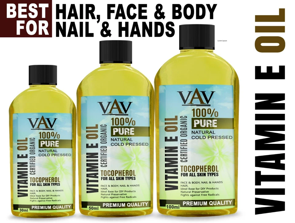 VAV 100% Natural Vitamin E Oil: Carrier for Skin Massage & Aromatherapy Organic UK