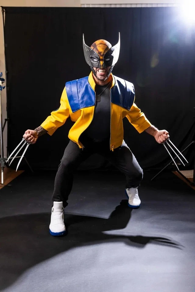 Chaqueta de cuero Wolverine para hombre | Abrigo de motociclista amarillo genuino | X-Men Foto 4 de 4
