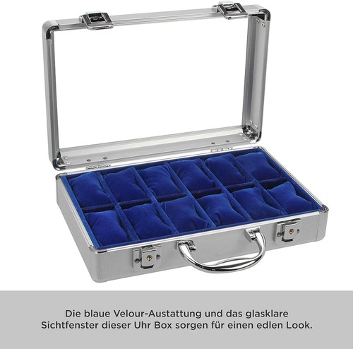 Valigetta Porta Orologi 12 Scompartimenti Alluminio E Velluto Professionale - Foto 2 di 3