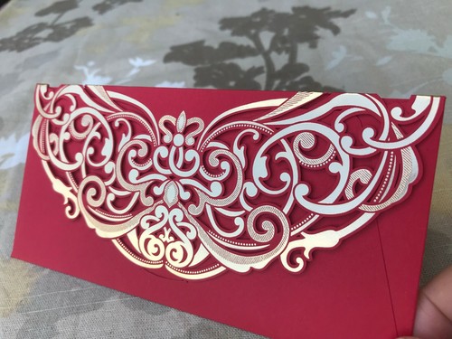 Hochzeit Party Einladung Glücksgeld Umschlag lasergeschnittene Spitze metallic bedruckt - Bild 26 von 34