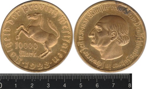 Germany - Westphalia : 1923 10,000 Mark Notgeld, gilt