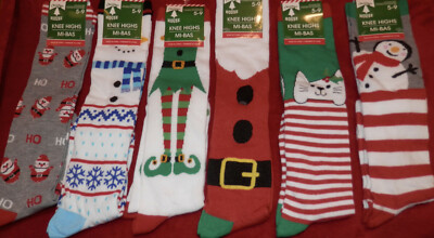 CHRISTMAS WOMEN'S  KNEE HIGH SOCKS ** FITS SHOE SIZES  5-9 ** NEW WITH TAGS *