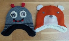 2 x John Lewis Super Warm Fleece Lined Hats with Earflaps Bear  Robot 12 months