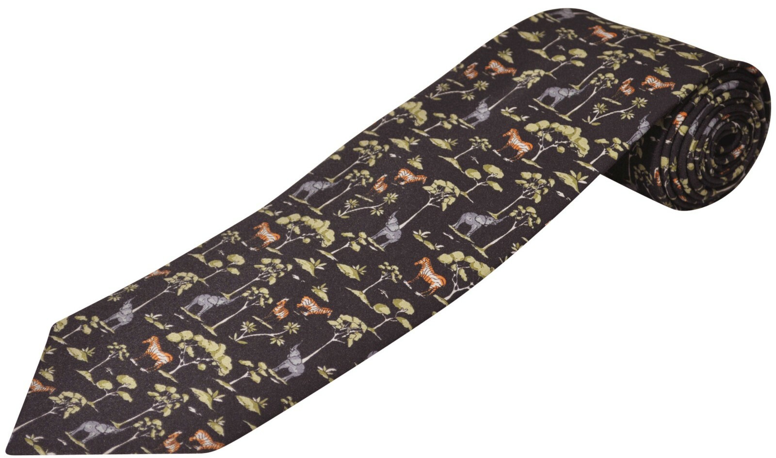 TIE STUDIO - Elephants, Zebra, Tree Novelty Neck-Tie. Wildlife Animals