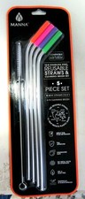 REUSABLE STRAWS AND CLEANING BRUSH SET. 18/8 STAINLESS STEEL