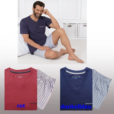 Herren Nachtwäsche Pyjama Schlafanzug Set kurz Baumwolle blau Größe M L XL XXL.. - Bild 1 von 3