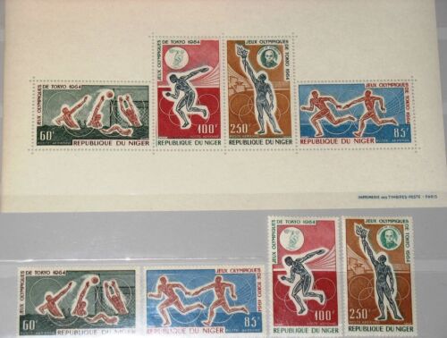 NIGER 1964 79-82 Block 3 C45-C48a Olympics Tokyo Sports Coubertin Water Polo MNH - Bild 1 von 1