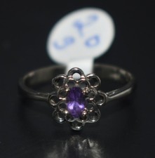 Vintage 925 Sterling Silver Genuine Amethyst Flower Band Ring Size 8