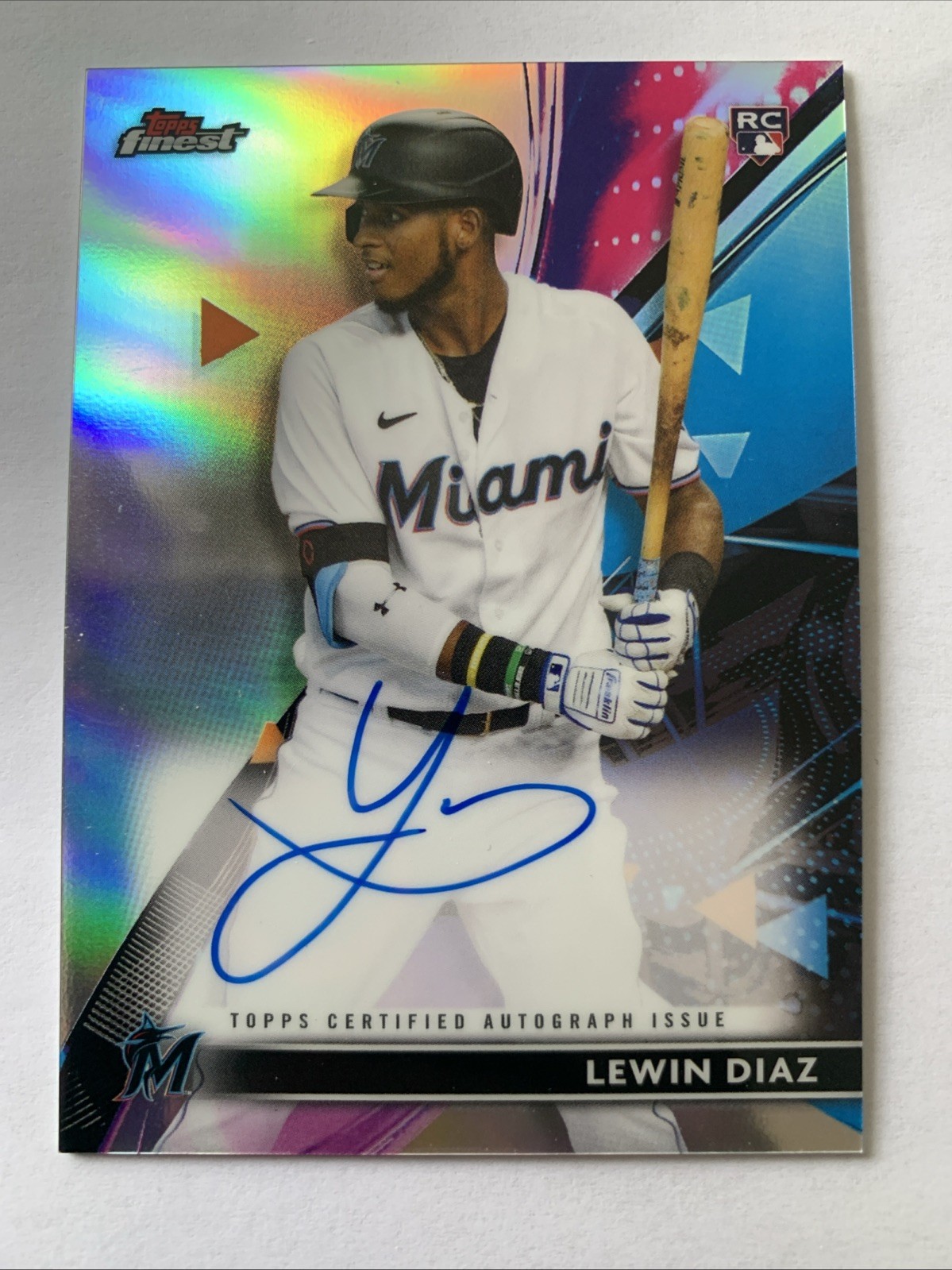 2021 Topps Finest Finest Autographs Lewin Diaz #FA-LD (AU RC) Refractor Marlins