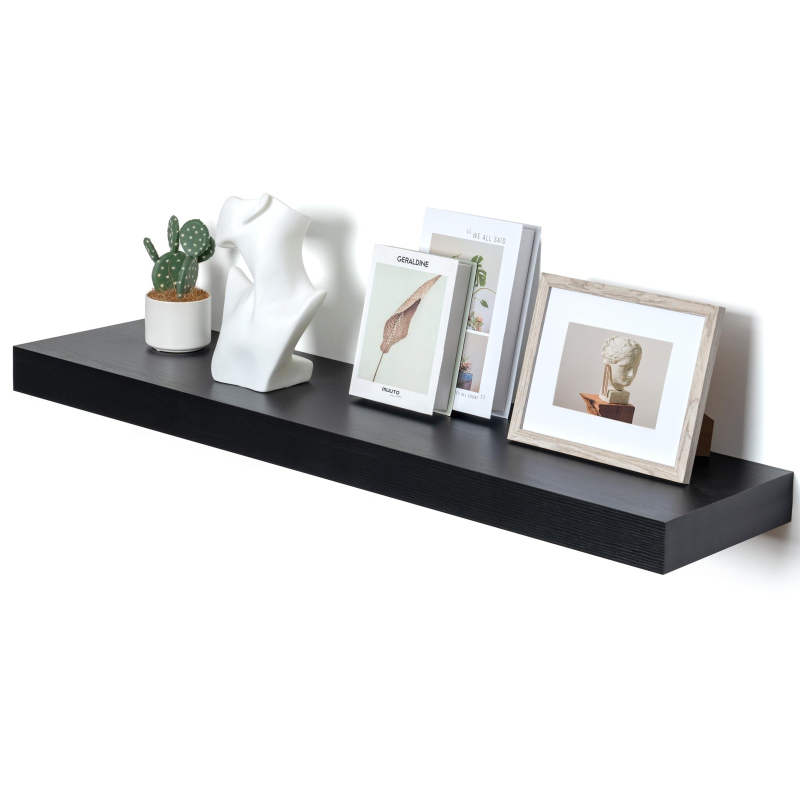 FLYJOE 12 Inch Deep Floating Shelves 48 Inch Large Black Wall Shelf for Heavy Storage