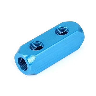 Air Compressor 1/4BSP 2 Ways Hose Pipe Inline Manifold Block Splitter Blue
