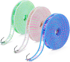 3-Pack Windproof Clothesline with Hooks   Super Strong and Durable, PE Material,