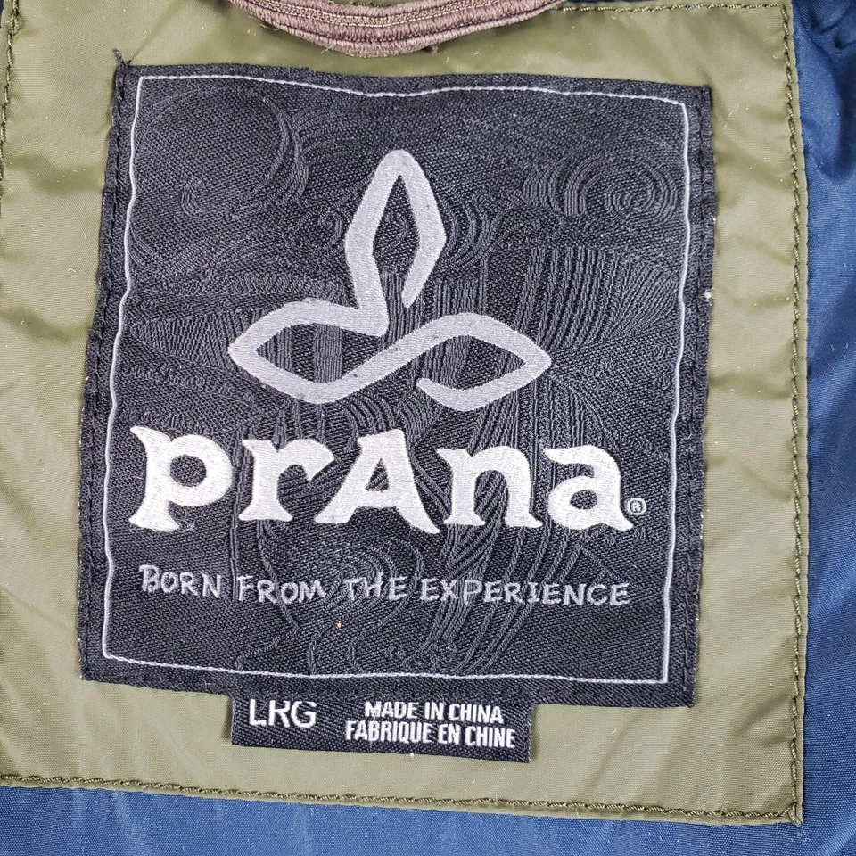 Prana Mens Sz LARGE Waylen Midweight Puffer Vest Olive Green Sherpa Lined Collar - Image 3 of 4