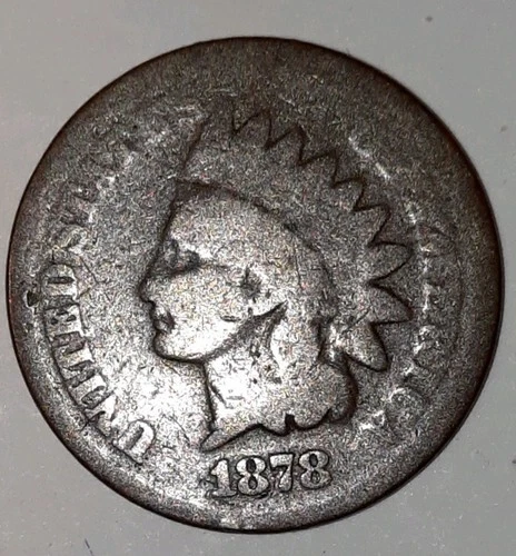 Rare Low Mintage. 1878 Indian Head Cent Penny. Readable Date. Good Condition.