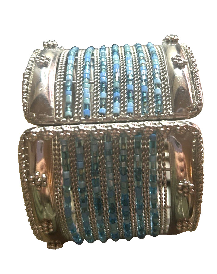 Silvertone Chunky Statement Clamp Cuff Bracelet B… - image 2