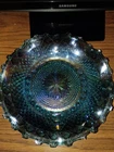 Vintage Iridescent Carnival Glass 10" Ruffled Plate/Bowl Indiana Blue Diamond