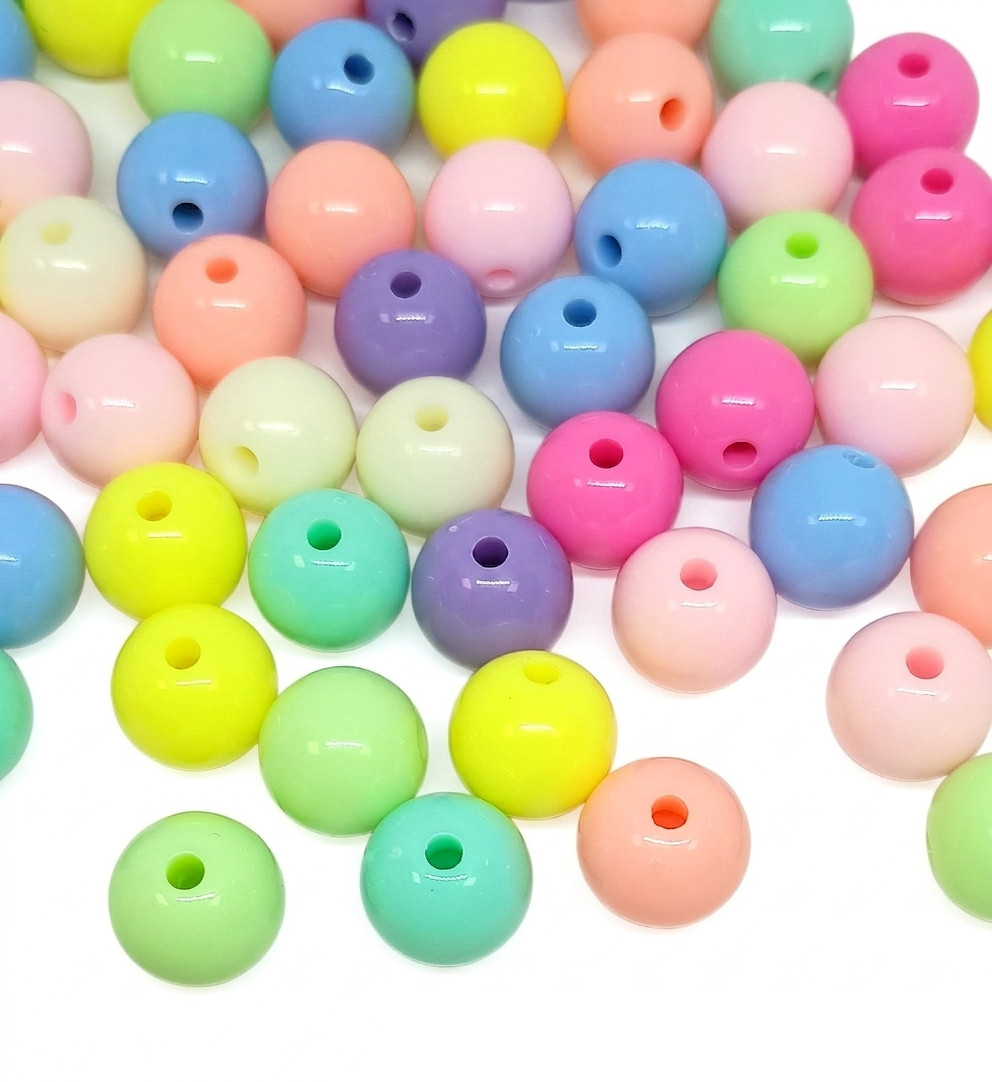 20pcs 12mm Pastel Round Acrylic Beads Mixed Colours for Jewellery Making