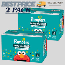  2 PACK Pampers Baby Dry Baby Diapers Size 3, 104 Count