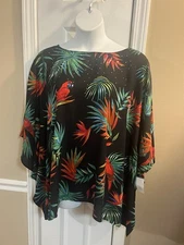 Quacker Factory Top Multicolor Tropical Parrot Flowy Kimono Rhinestone Blouse 2X
