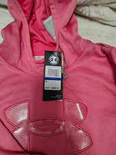 Under Armour Armour Fleece Pink Pullover Hoodie Glitter Logo Pockets XL