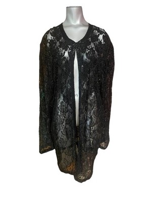 vintage Scala sheer beaded duster jacket  Black 3X Stunning