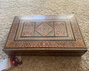 Vintage Lebanese Jewelry Music Box Wood Rectangle Swiss Made Mediterranean Old