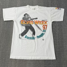 Vintage 90 Elvis Presley Week Graceland '97 Tennessee T-shirt White Medium Rock