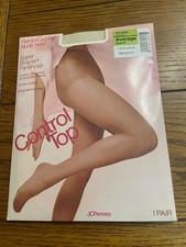 JC Penney Control Top Super Shaper Sheer Pantyhose Size Average - Bone - New