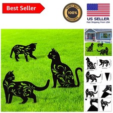 Weatherproof Metal Cat Garden Statues - 3 Unique Black Cats for Yard Decor