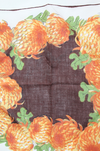Vintage Hanky Handkerchief ~ Orange Mums with Brown Center Design - Picture 4 of 4