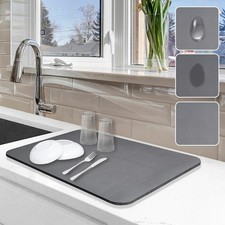 12x19 Grey Rubber Backed Dish Drying Mat Kitchen Counter Pad Dish Mat Grey
