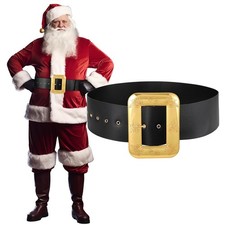 JASGOOD Christmas Santa Claus Adults Wide Leather Belt - Black With Gold Buck...