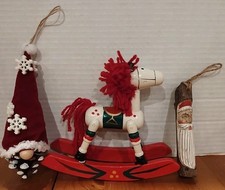 Vintage Classic 7 Wooden Rocking Horse Christmas Decor 2 Bonus Ornaments