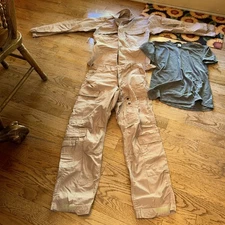 Men’s Small Halloween Costume, Army Clothing, Tan Pant And Jacket, Green Shirt